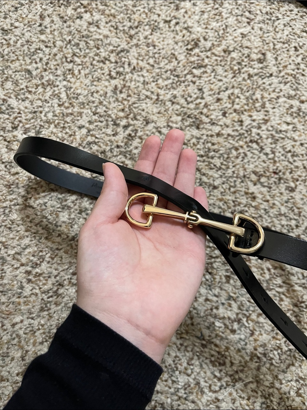 Black Leather Women's Belt with Gold Horsebit Detail